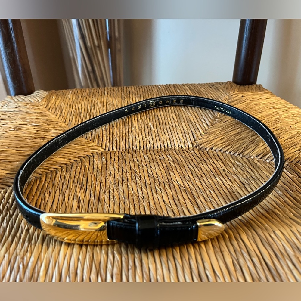 Suzi Roher Black Leather Belt with Gold Buckle